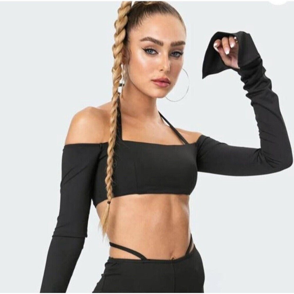 MAISON FEMALIEN Crop Top Womens Small Long Sleeve Off The Shoulder Y2K Sexy